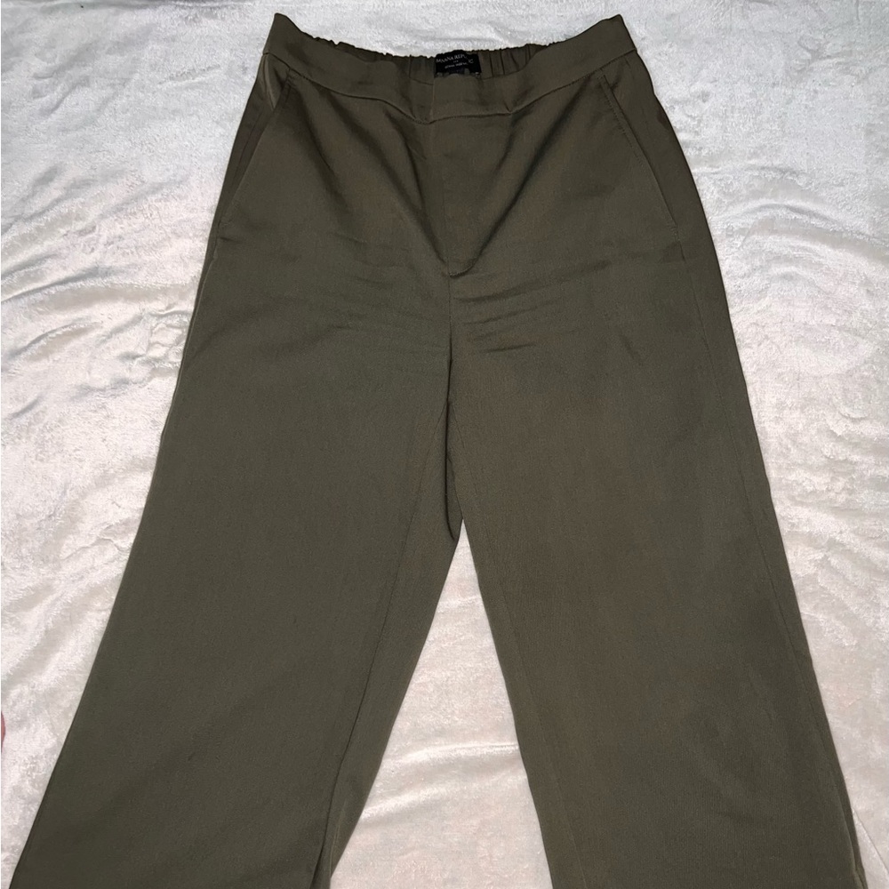 Banana Republic Rowan Wide Leg Pants Olive Green High Rise Pockets